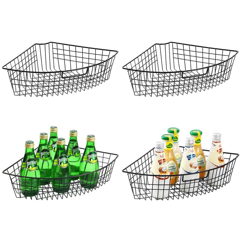 Leeden Lazy Susan Wire Storage Organizer Basket with Handle-Metal Cabinet Storage Bins -Kitchen Cabinet Organizer-1/4 Wedge Can Organizer Black (for 24" Lazy Susan, 4 Pack) - Image 1